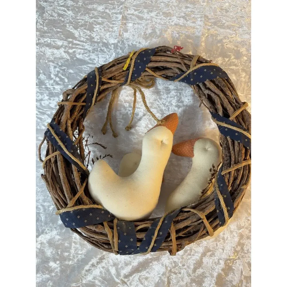 Vintage Handmade Goose Wreath 12x12 Primitive Farmhouse Country Wall Decor